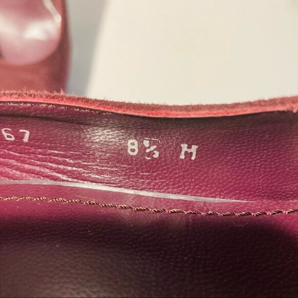 STUART WEITZMAN Sz 8.5 Burgundy Red Suede Heels Platform Woodgrain Design Shoes - Picture 8 of 10